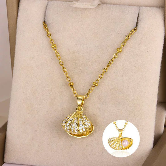 Wholesale Necklace Titanium Steel Copper Imitation Pearl Heart Shape Electroplating Light Luxury Style