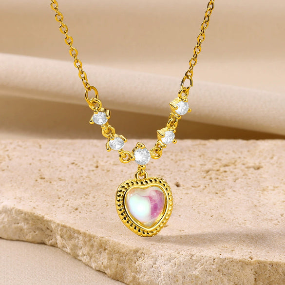 Wholesale Necklace Titanium Steel Copper Imitation Pearl Heart Shape Electroplating Light Luxury Style