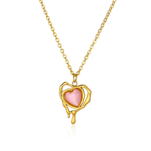 Wholesale Necklace Titanium Steel Copper Imitation Pearl Heart Shape Electroplating Light Luxury Style