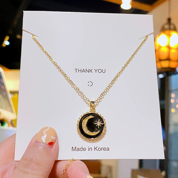 Wholesale Necklace Titanium Steel Copper Light Luxury Geometric Style With Diamond Treatment And Black Bear Crown Star Moon Elements Pendant Cross Chain For Women
