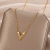 Wholesale Necklace Titanium Steel Copper Pendant With Diamonds Letters Numbers Text Vshaped Light Luxury Style For Women