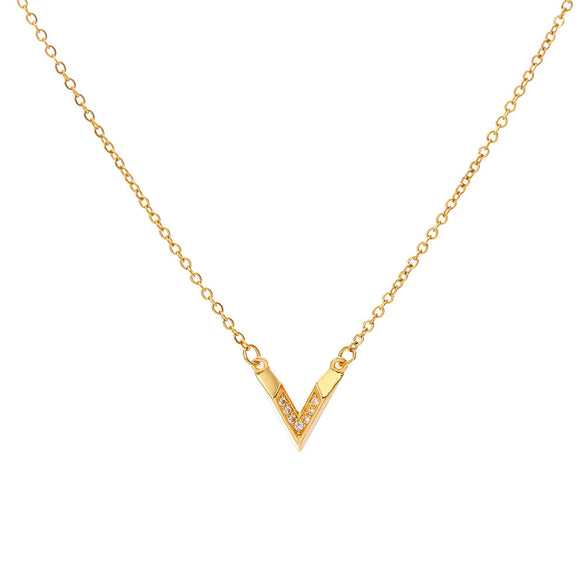 Wholesale Necklace Titanium Steel Copper Pendant With Diamonds Letters Numbers Text Vshaped Light Luxury Style For Women