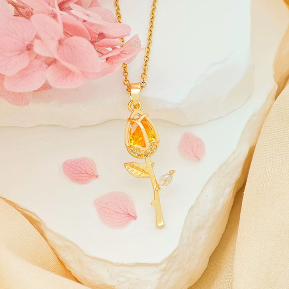 Wholesale Necklace Titanium Steel Copper Real Gold Plated Sweet Rose Pattern Chain For Women