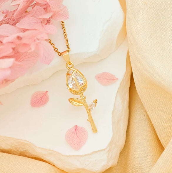 Wholesale Necklace Titanium Steel Copper Real Gold Plated Sweet Rose Pattern Chain For Women