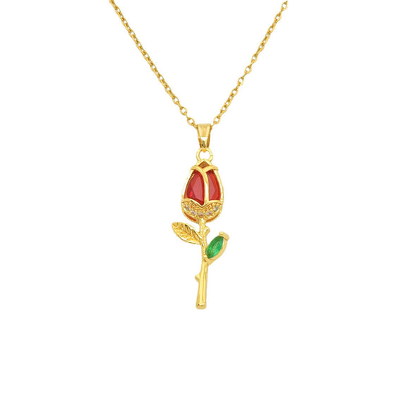 Wholesale Necklace Titanium Steel Copper Real Gold Plated Sweet Rose Pattern Chain For Women