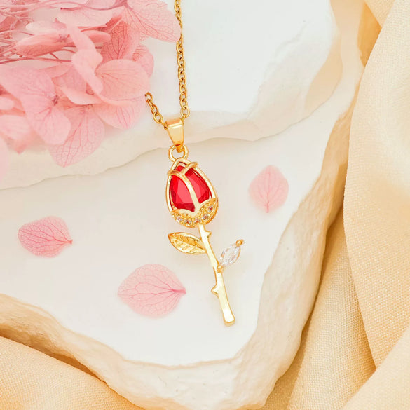 Wholesale Necklace Titanium Steel Copper Real Gold Plated Sweet Rose Pattern Chain For Women