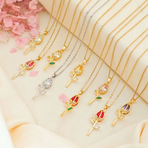 Wholesale Necklace Titanium Steel Copper Real Gold Plated Sweet Rose Pattern Chain For Women