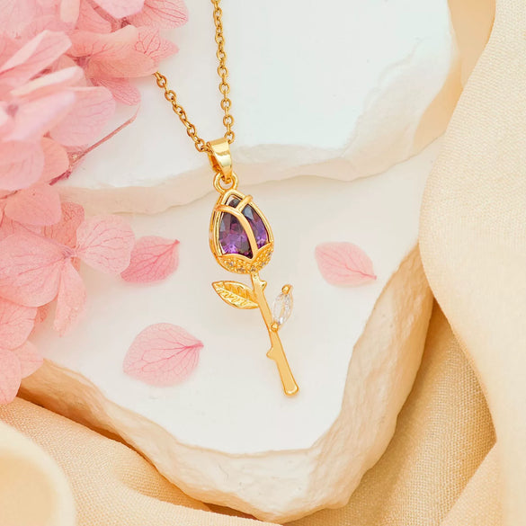 Wholesale Necklace Titanium Steel Copper Real Gold Plated Sweet Rose Pattern Chain For Women