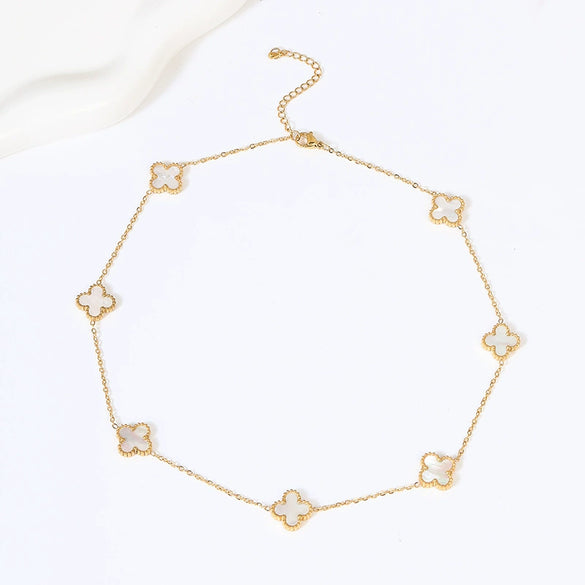 Wholesale Necklace Titanium Steel Four Leaf Clover Double Sided Flowers Electroplated