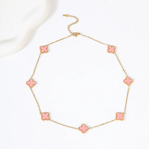 Wholesale Necklace Titanium Steel Four Leaf Clover Double Sided Flowers Electroplated