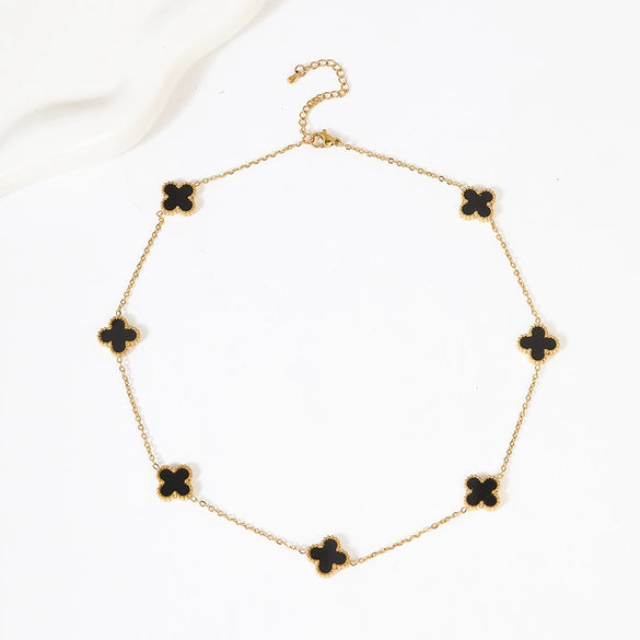 Wholesale Necklace Titanium Steel Four Leaf Clover Double Sided Flowers Electroplated