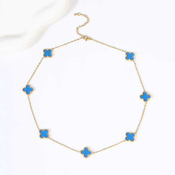 Wholesale Necklace Titanium Steel Four Leaf Clover Double Sided Flowers Electroplated