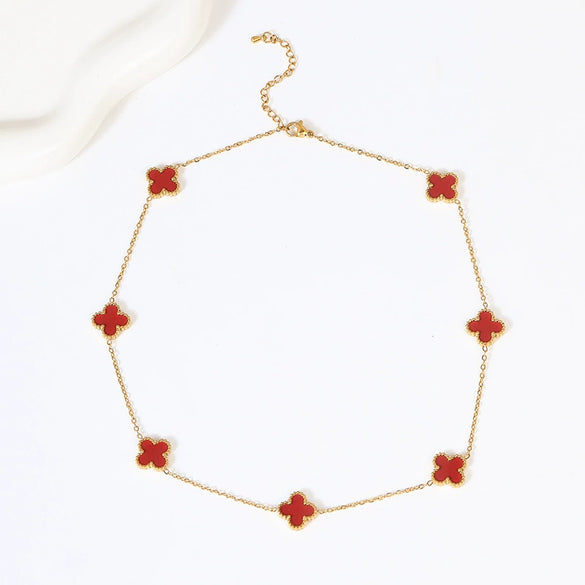 Wholesale Necklace Titanium Steel Four Leaf Clover Double Sided Flowers Electroplated