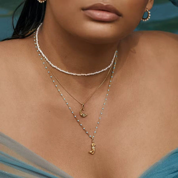 Wholesale Necklace Titanium Steel Geometric Crescent Moon Pendant Ochain Electroplated