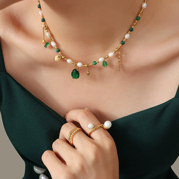 Wholesale Necklace Titanium Steel Geometric Electroplating Freshwater Pearl Baroque Style For Women