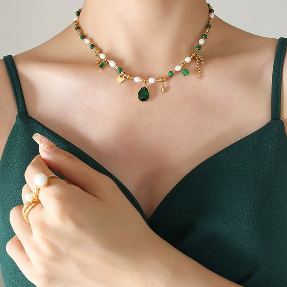 Wholesale Necklace Titanium Steel Geometric Electroplating Freshwater Pearl Baroque Style For Women