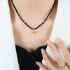 Wholesale Necklace Titanium Steel Geometric Electroplating Imitation Pearl Beaded Cross For Women