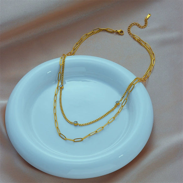 Wholesale Necklace Titanium Steel Geometric Hiphop Punk Doublelayer Electroplated