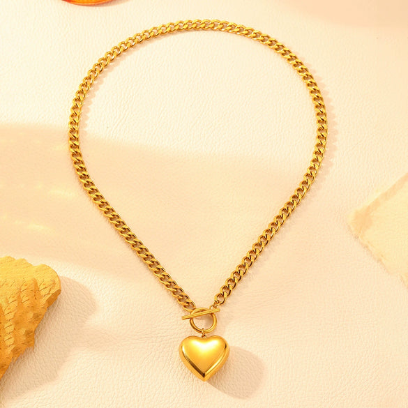 Wholesale Necklace Titanium Steel Geometric Hollow Heart Style Box Chain Ot Buckle Non Fading For Women
