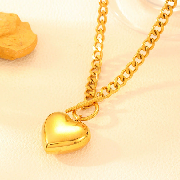 Wholesale Necklace Titanium Steel Geometric Hollow Heart Style Box Chain Ot Buckle Non Fading For Women