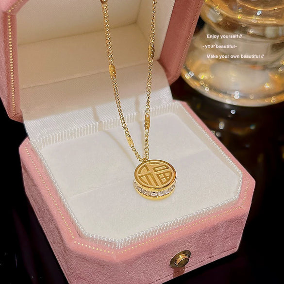 Wholesale Necklace Titanium Steel Geometric Inlaid Zircon Light Luxury Women's Cross Chain