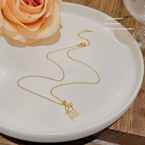 Wholesale Necklace Titanium Steel Geometric Inlaid Zircon Light Luxury Women's Cross Chain