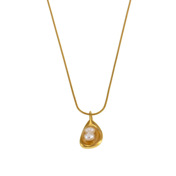 Wholesale Necklace Titanium Steel Geometric Irregular Pearl Pendant O Chain For Women Electroplating