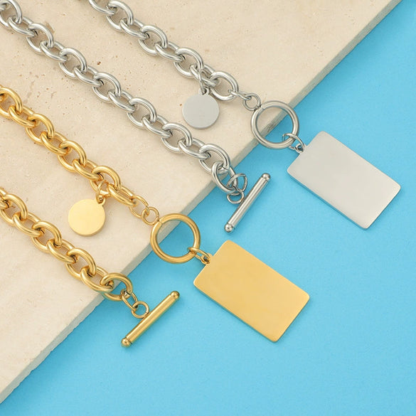 Wholesale Necklace Titanium Steel Geometric O Word Chain Electroplating Hiphop Style