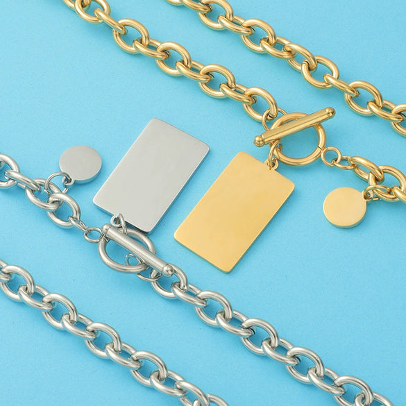 Wholesale Necklace Titanium Steel Geometric O Word Chain Electroplating Hiphop Style