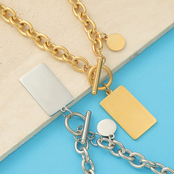 Wholesale Necklace Titanium Steel Geometric O Word Chain Electroplating Hiphop Style