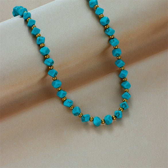Wholesale Necklace Titanium Steel Geometric Pattern Woven Beaded Retro Electroplated