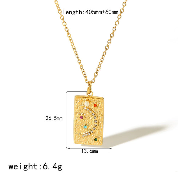 Wholesale Necklace Titanium Steel Geometric Sun And Moon Diamondembedded Star Electroplating Pendant