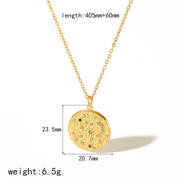 Wholesale Necklace Titanium Steel Geometric Sun And Moon Diamondembedded Star Electroplating Pendant