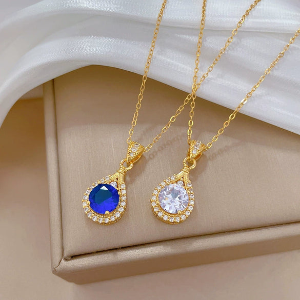 Wholesale Necklace Titanium Steel Geometric Water Drops Full Diamond Style For Female And Male