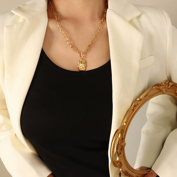 Wholesale Necklace Titanium Steel Gold Plated Geometric Doublelayer Irregular Pendant Clavicle Chain