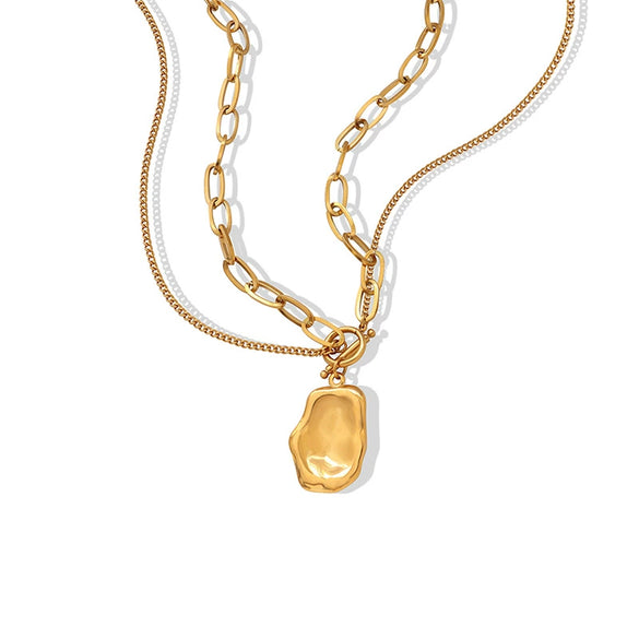 Wholesale Necklace Titanium Steel Gold Plated Geometric Doublelayer Irregular Pendant Clavicle Chain