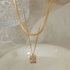 Wholesale Necklace 316L Stainless Steel Gold Plated Geometric Mixed Gemstone Inlay Pendant French Retro Style