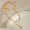 Wholesale Necklace 316L Stainless Steel Gold Plated Geometric Mixed Gemstone Inlay Pendant French Retro Style