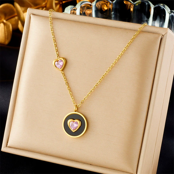 Wholesale Necklace Titanium Steel Gold Plated Heart Shape Pendant Chain For Women