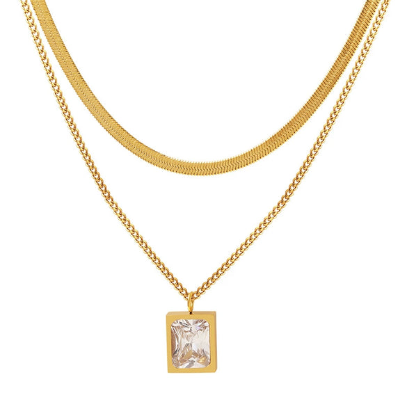Wholesale Necklace Titanium Steel Goldplated With Mixed Gem Inlay Pendant Geometric Style