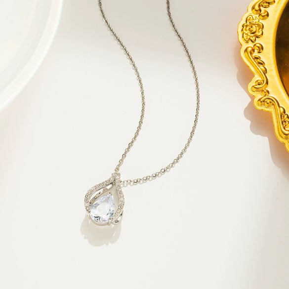 Wholesale Necklace Titanium Steel Heart Ocean Water Drops Design With Letters Numbers Text And Diamond For Women