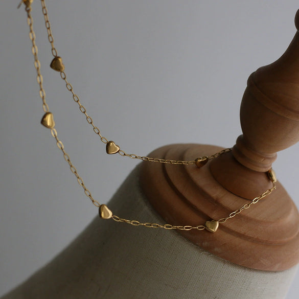 Wholesale Necklace Titanium Steel Heart Shape Vintage Gold Inlaid Water Wave Chain For Women