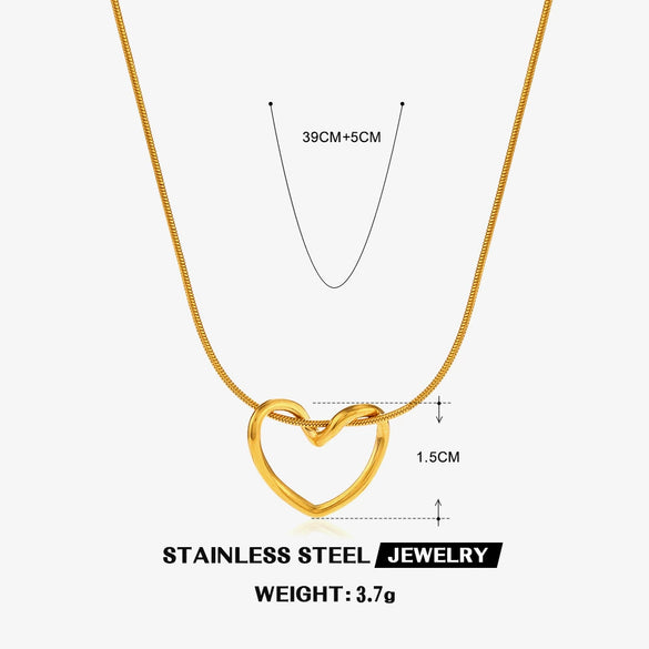 Wholesale Necklace Titanium Steel Heart Shaped 18K Gold Plated Simple Hollow Design For Women