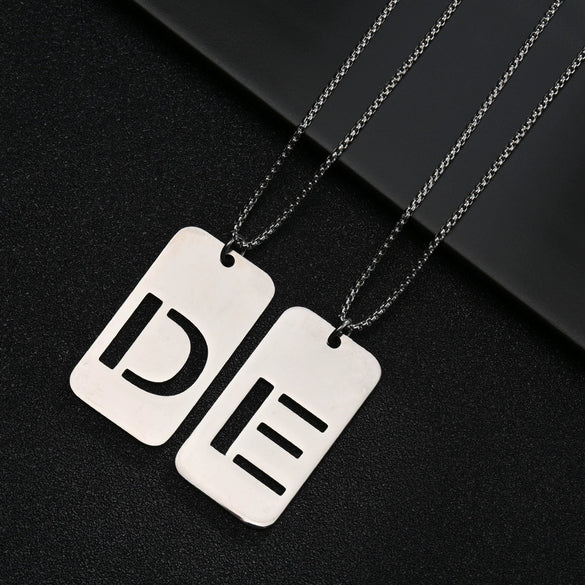 Wholesale Necklace Titanium Steel Hollow Military Plate With Letters Numbers Text Pattern Polishing
