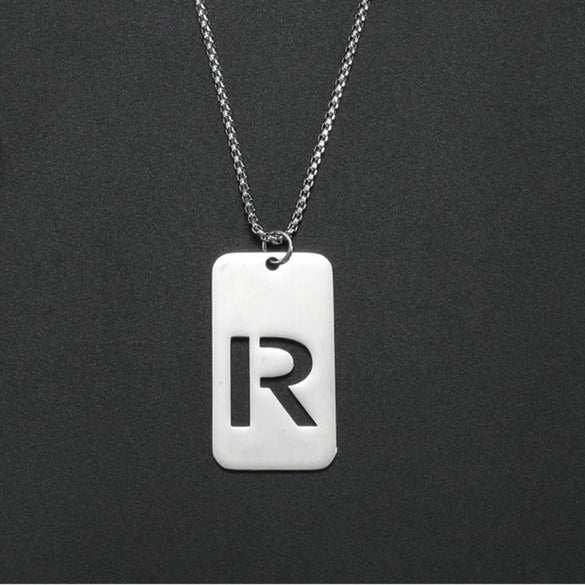 Wholesale Necklace Titanium Steel Hollow Military Plate With Letters Numbers Text Pattern Polishing