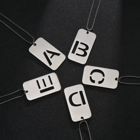 Wholesale Necklace Titanium Steel Hollow Military Plate With Letters Numbers Text Pattern Polishing