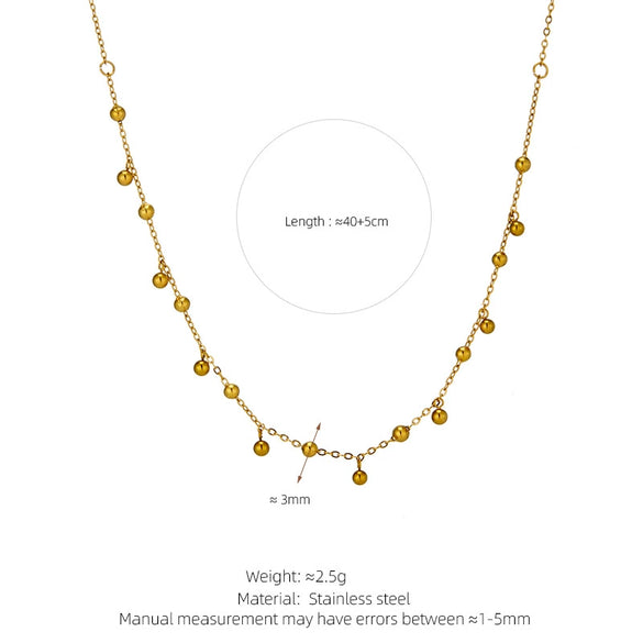 Wholesale Necklace Titanium Steel 18K Gold Plated Handmade Drop Shape Gold Beads And Bean Ball Fairy Style O Word Chain For Women