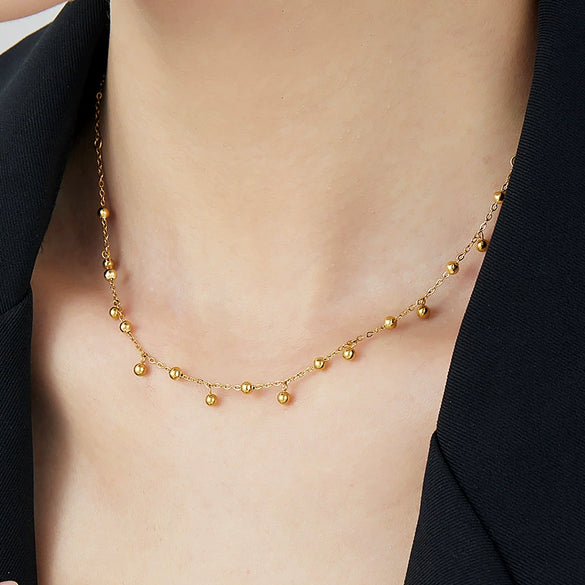 Wholesale Necklace Titanium Steel 18K Gold Plated Handmade Drop Shape Gold Beads And Bean Ball Fairy Style O Word Chain For Women