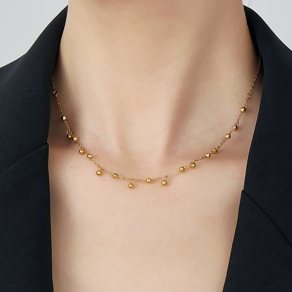 Wholesale Necklace Titanium Steel 18K Gold Plated Handmade Drop Shape Gold Beads And Bean Ball Fairy Style O Word Chain For Women