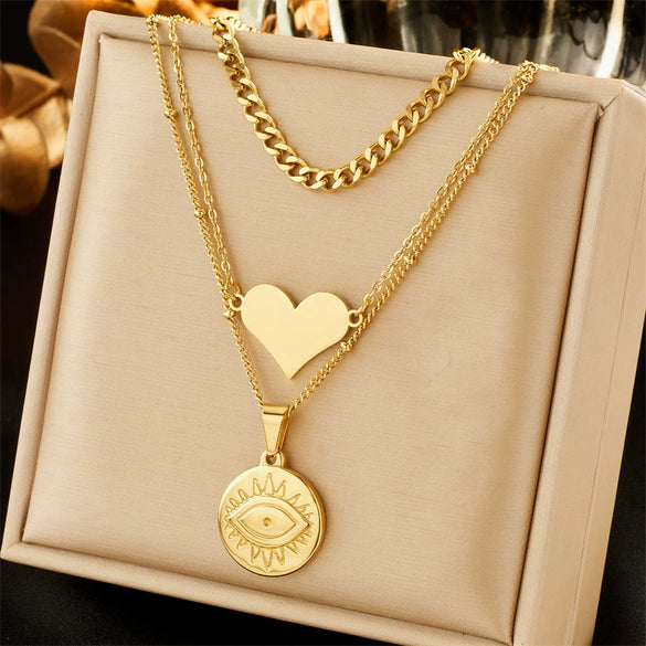 Wholesale Necklace Titanium Steel Love Eyes Beaded Chain Electroplating Fashion Simple Design For Women